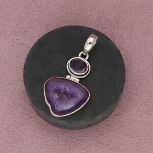 sterling silver faceted amethyst druzy pendant